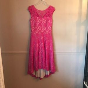 Hot pink and cream lace cocktail dress